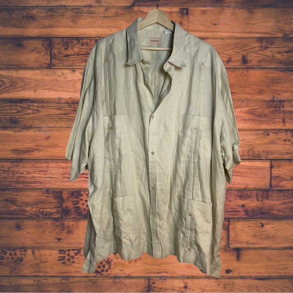 5 for $25🔥My‎ Cuban Store 100% Linen Cream Button Front Shirt 4X